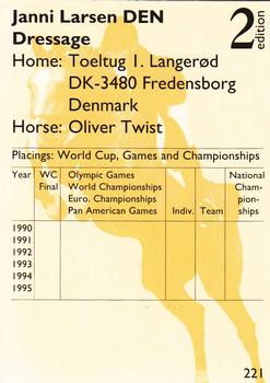 1995 Collect-A-Card Equestrian #221 Janni Larsen / Oliver Twist Back